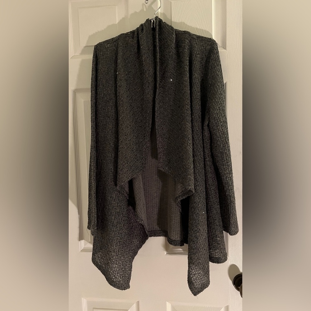89th & Madison Grey Cardigan Sweater with Asymmetrical Hem